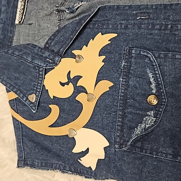 Blue Distressed Denim Jean Vest Western Cowgirl Sleeveless button up top Small - Picture 3 of 5